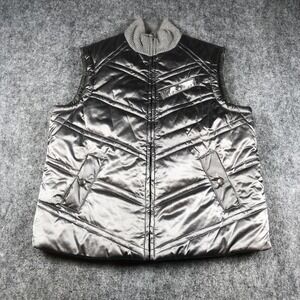 Jones New York Vest Womens Petite Medium Gray Quilted Puffer Zip Mock Neck